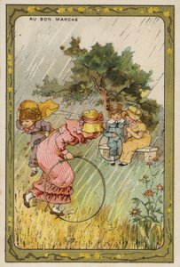 Sateessa kiinni (chromolitho) tekijältä French School