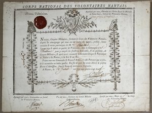 Todistus pääsystä Nantesin vapaaehtoisten kansalliskaartiin, 1789 tekijältä French School