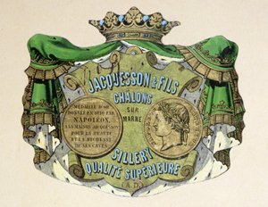 Samppanjaetiketti Jacquesson & Filsille, Champagne Sillery Marque, 1800-luvun puoliväli (värilitho) tekijältä French School