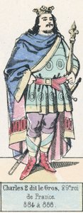Charles 2 dit le Gros, 29. Ranskan kuningas, 884-888 (värillinen kaiverrus) tekijältä French School