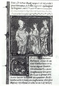 Kaarle III (879-929) Yksinkertainen vaimonsa ja poikansa Ludvig IV:n (921-954) kanssa, Grandes Chroniques de France, 1375-79 tekijältä French School