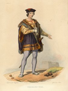 Kaarle VIII (värillinen kaiverrus) tekijältä French School