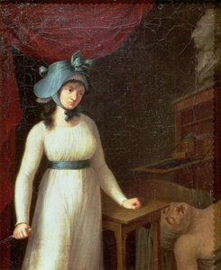 Charlotte Corday (1768-93) ja Jean Paul Maratin (1743-93) salamurha Bathissa tekijältä French School