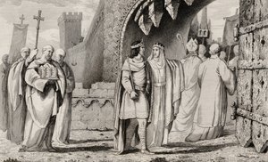 Chilperic I (539-84) uskonnollisessa kulkueessa, Colartin Histoire de Francesta, julkaistu n. 1840 tekijältä French School