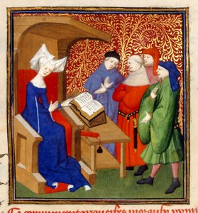 Christine opettaa, MS Harley 4431, f.259v, Ranska, n. 1410-14 (väri pergamentilla) tekijältä French School