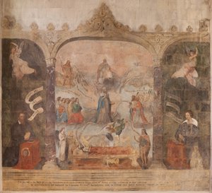 Kirkko (Johannes Kastajan kirkko). Sisustus. Saint-Fursyn kappeli. Seinämaalauksia. Marian kirkkaus (fresko, joka tunnetaan nimellä hyvä kuolema). Aloita 1700-luvulla. tekijältä French School