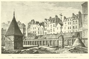 Viattomien pyhien hautausmaa ja joukkohaudat rue aux Fersin puolella, 1780, Bernierin, Coll A Lenoirin piirustuksen mukaan tekijältä French School