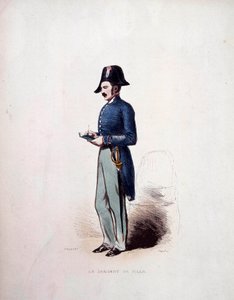 Heinäkuun monarkian (1830-1848) poliisivoimien jäsenen kaupunkikersantti univormu 1800-luvulla tekijältä French School