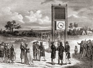 Claude Chappe esittelemässä ensimmäistä ilmasähköttelijäjärjestelmäänsä vuonna 1791, julkaisusta Les Merveilles de la Science, noin 1870 (kaiverrus). tekijältä French School