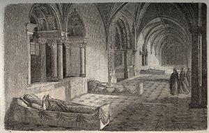 Fontevraultin luostari Henri II - Eleonore de Guyennen patsaineen - kaiverrus Victor Duruyn (1811-1894) "Histoire de France" -kirjoitukseen - 1882 tekijältä French School