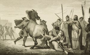 Clotaire II (584-629) kuningatar Brunhildan (k.613) teloittamisessa Colartin teoksesta "Histoire de France", julkaistu n. 1840 tekijältä French School