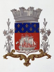 Pariisin kaupungin vaakuna: Royalty (Louis XVIII ja Kaarle X) - Patenttikirjeet päivätty 20. joulukuuta 1917 - kirjassa "Armorial National de France", kirjoittanut H. Traversier, Pariisi tekijältä French School
