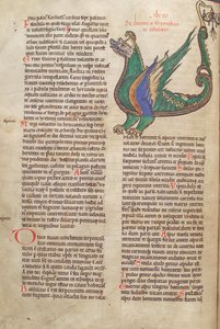 Turska. Guelf. 1 Gud. lat. 40v, teksti lohikäärmekuvalla, Liber Floridus, Lambert de Saint-Omer n. 1120 tekijältä French School