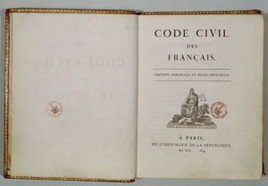 Code Civil, avataan otsikkosivulla, 1804 tekijältä French School