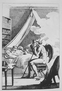 Collin de Plancy (1793-1887) keskustelemassa paholaisen kanssa, teoksesta Le Diable Peint par Lui-meme (1825), joka on kuvattu 1800-luvun lopulla julkaistussa taikuuden historiassa tekijältä French School