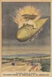 Ilmalaivan ja lentokoneen törmäys Itävallassa (väri litho) tekijältä French School