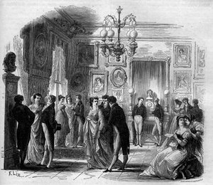 Comedie Francaise: Näkymä taiteilijoiden aulasta koomikkojen Francois-Joseph (Francois Joseph) Talman (1763-1826) ja Anne Boutet