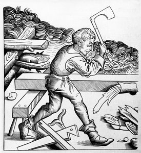Velvollisuuden seuralainen tai suuren hakkuukirveen seuralainen, Carpenter, 1400-luvun loppu tekijältä French School