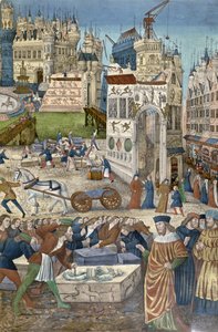 Salomon temppelin rakentaminen Jerusalemiin (värikaiverrus) tekijältä French School