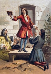 Kouristuksia aiheuttavat käytännöt (Saint-Medardin kouristukset) - Jansenismi: Ludvig XV:n johtaman Saint Medardin (Saint-Medard) hautausmaan kouristukset (jansenistifanaatikot). kromolitografia noin 1890. tekijältä French School