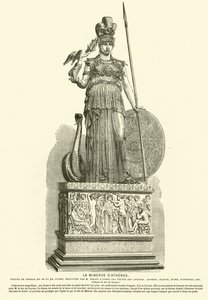 Kopio Athena Parthenoksesta, muinaisen kreikkalaisen kuvanveistäjä Phidiaan monumentaalisesta patsaasta (kaiverrus) tekijältä French School