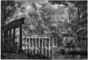 Korintin pylväikkö soikean altaan ympärillä Parc de Monceaussa, Pariisissa tekijältä French School