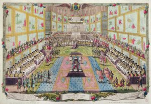 Ludvig XVI:n kruunaus Reimsin katedraalissa 11. kesäkuuta 1775 tekijältä French School