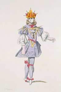Pukusuunnittelu Geometrylle 1600-luvun hovibaletissa, Menus Plaisirs -kokoelmasta, faksimile A. Guillaumot Fils (värikaiverrus) tekijältä French School