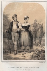 Costumes de Provence - legenda Avignonin sillasta - kaiverrus MORING MICHELIN "THE SOURIES OF MON ONCLE MEMORIES ET RECITS DE Voyages" - 1800-luvun loppu tekijältä French School