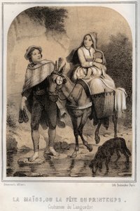 Languedoc-asut - Maios tai kevätjuhla - kaiverrus MORING MICHELIN "SETÄNI MUISTOJEN JA MATKALUOJEN LÄHTEET" - 1800-luvun loppu tekijältä French School