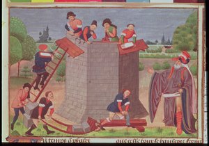 Cott elokuu V k. 22 Baabelin tornin rakentaminen, pienoismalli "Le Tresor des Histoires" (vellum) tekijältä French School