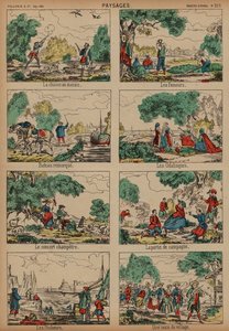 Maaseutumaisemat (värillinen kaiverrus) tekijältä French School