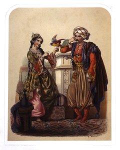 Pariskunta Turkissa, noin 1850 (litografia) tekijältä French School