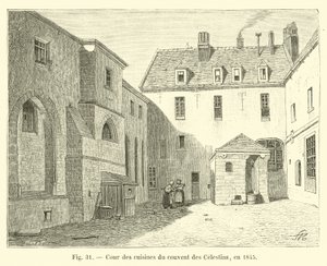 Celestinsin luostarin keittiöpiha vuonna 1845 tekijältä French School