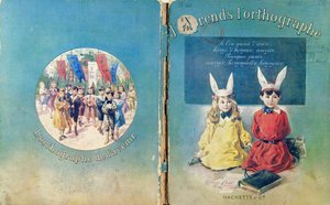 Kansikuva ja takakansi ranskalaisesta kirjoittamista käsittelevästä koulukirjasta, julkaissut Hachette Pariisissa, 1905
