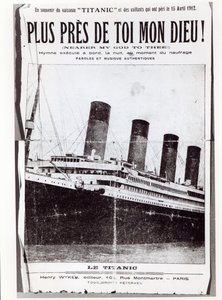 Kansikappale Titanicin matkustajien laulamalle Hymnille Nearer My God to You, 1912 sen haaksirikon ja uppoamisen aikana tekijältä French School
