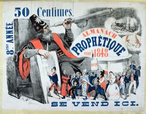 Profeetallisen almanakan kansi, joka kuvaa Nostradamust (1503-66) 1848 tekijältä French School