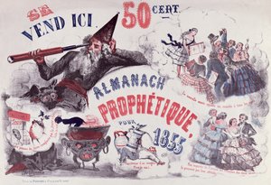 Nostradamusta kuvaavan profeetallisen almanakan kansi, 1855 tekijältä French School