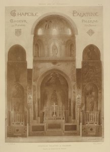 Poikkileikkaus Palatine-kappelin itäpäästä, Palermo, Sisili, Fragments dArchitecture du Moyen Age et de la Renaissance, kaiverruksesta Jules Adolphe Chauvet (s.1828) tekijältä French School