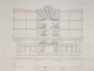 Poikkileikkaus talosta Napoleonin asuinrakennuksessa, 58 rue Rochechouart, Pariisi, 1849 tekijältä French School