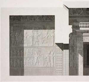 Pienen eteläisen temppelin poikkileikkaus, yksityiskohta, Karnakin temppelikompleksi, Thebe, Luxor, Egypti tekijältä French School