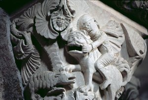 David Slaying the Lion (yksityiskohta isosta) n.1130 (kivi) tekijältä French School
