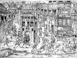 Amiraali Gaspard II de Coligny (1519-72) kuoli Pyhän Bartolomeuksen verilöylyn aikaan vuonna 1572 tekijältä French School