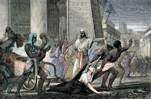 Aleksandrian patriarkan Cyrilin seuraajien murhaama Hypatian kuolema 1800-luvun lopussa (kaiverrus) tekijältä French School