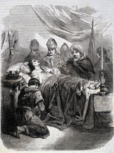 Saint Louisin kuolema Palestiinassa vuonna 1270 - "" Histoire de France" -kirjassa L.-P. Anquetil tekijältä French School