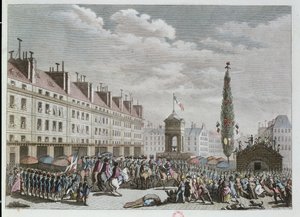 Perustuslain julistus, Place des Innocents, Pariisi, syyskuu 1791, 1791 (värikaiverrus) tekijältä French School