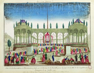 Bastillen koristelu ja valaistus liiton juhlaa varten, 14. heinäkuuta 1790 tekijältä French School