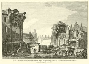 Saint-Germain des Presin luostarin ruokasalin ja kapitulin purkaminen vuonna 1797 Demachyn guassin jälkeen, M Bonnardot