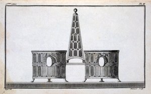Suunnitteli Pugin, Duhamelin kokoamasta uusklassisen metallityön mallikirjasta, n. 1770-80-luvut tekijältä French School