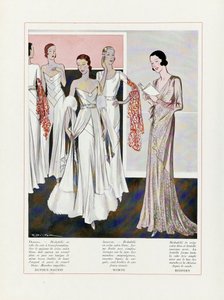 Suunnitteli iltapuvut Depouy-Magnin, Worth ja Redfern, pub. 1931 värilitografia. tekijältä French School